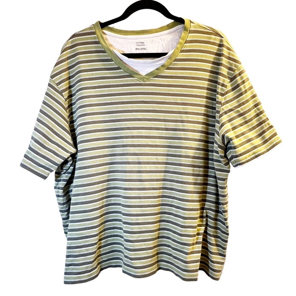𝅺GEORGE Striped Green, Brown and White Size 2XL
